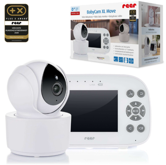 Reer BabyCam XL Move Video-Babyphone Set mit ferngesteuerter Kamera und 4,3 Zoll TFT-Farbbildschirm – erhältlich bei Baby-Land Crimmitschau.